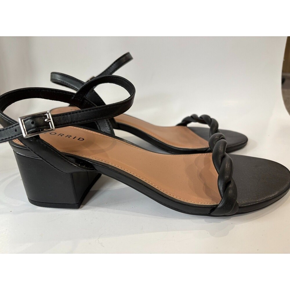 Torrid Black Braided Strap Block Heel Sandals Women 10.5 WW Extra Wide